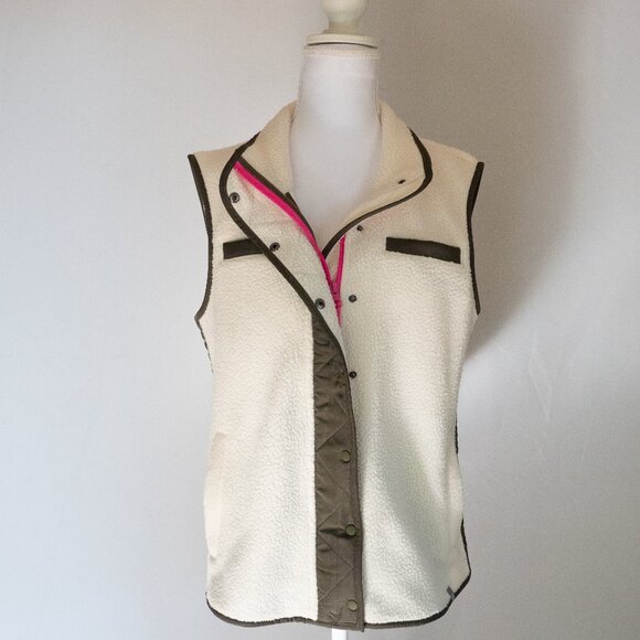 Talbots Cream Vest with Olive and Pink Trim - Picture 1 of 12